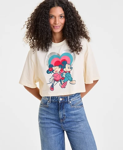 Disney | Macy's Women's Mickey Mouse & Minnie Cropped Short-Sleeve Tee, Exclusive
