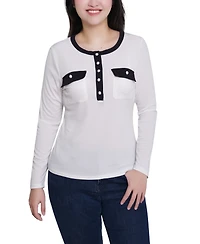 Ny Collection Women's Long Sleeve Contrast Detail Top