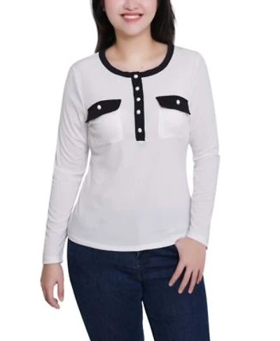 Ny Collection Womens Long Sleeve Contrast Detail Top