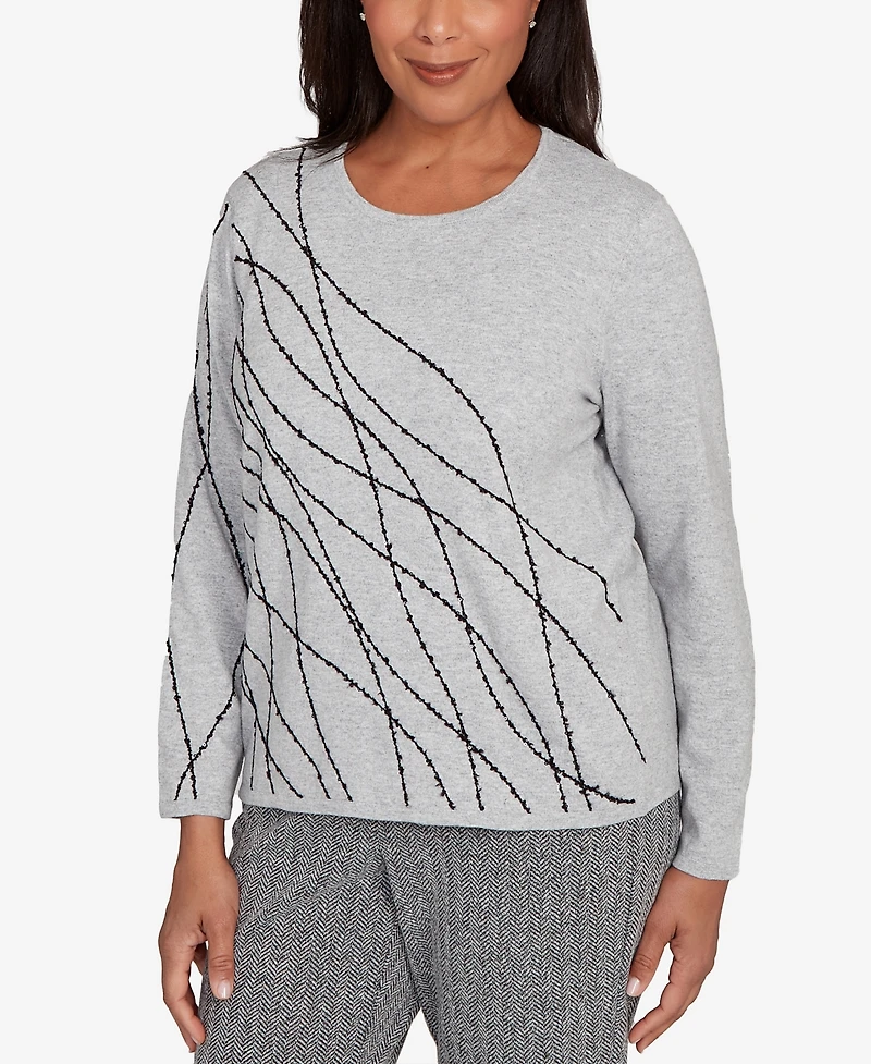Alfred Dunner Jet Setter Abstract Cording Sweater