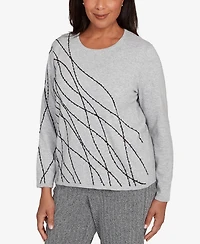 Alfred Dunner Jet Setter Abstract Cording Sweater