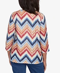Alfred Dunner Sunset Canyon Textured Knit Chevron Top With Necklace