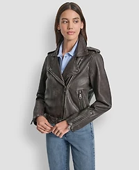 Dkny Jeans Women's Leather Asymmetrical Zip-closure Moto Jacket