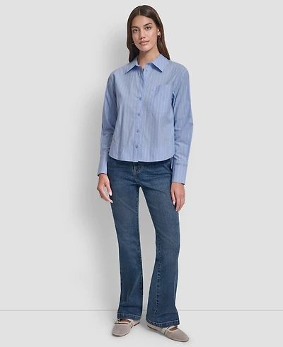 Dkny Jeans Women's Cropped Long Sleeve Button Front Shirt