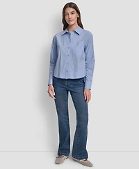 Dkny Jeans Women's Cropped Long Sleeve Button Front Shirt