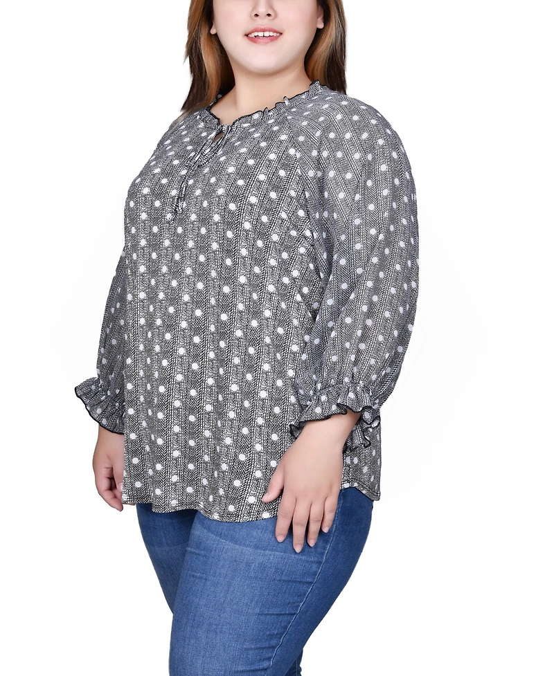 Ny Collection Plus 3/4 Sleeve Ruffle Neck Blouse