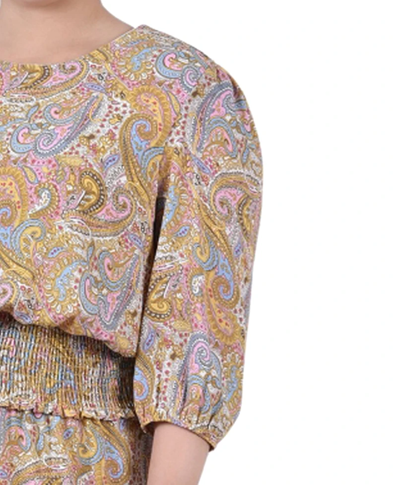 Ny Collection Plus 3/4 Sleeve Dobby Smocked Waist Dress