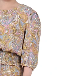 Ny Collection Plus 3/4 Sleeve Dobby Smocked Waist Dress