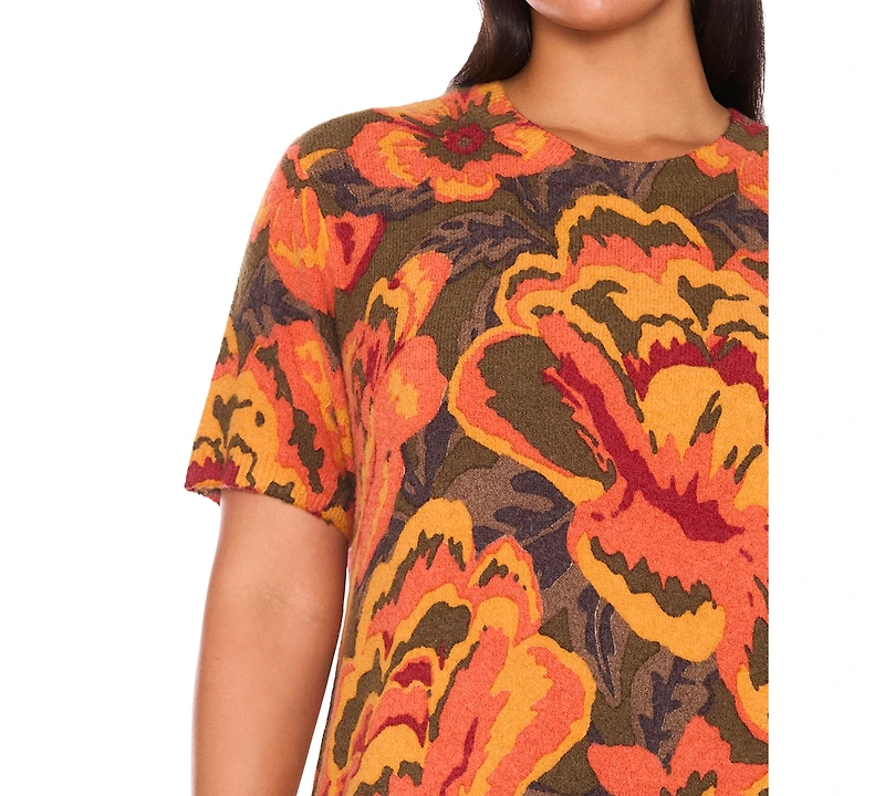 Msk Plus Round Neck Printed Sweater Dress