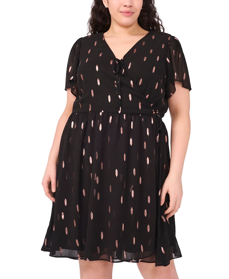 Msk Plus Size Flutter Sleeve Fit and Flare Short Dress