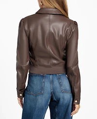 Guess Women's Faux-Leather Zip-Front Bomber Jacket