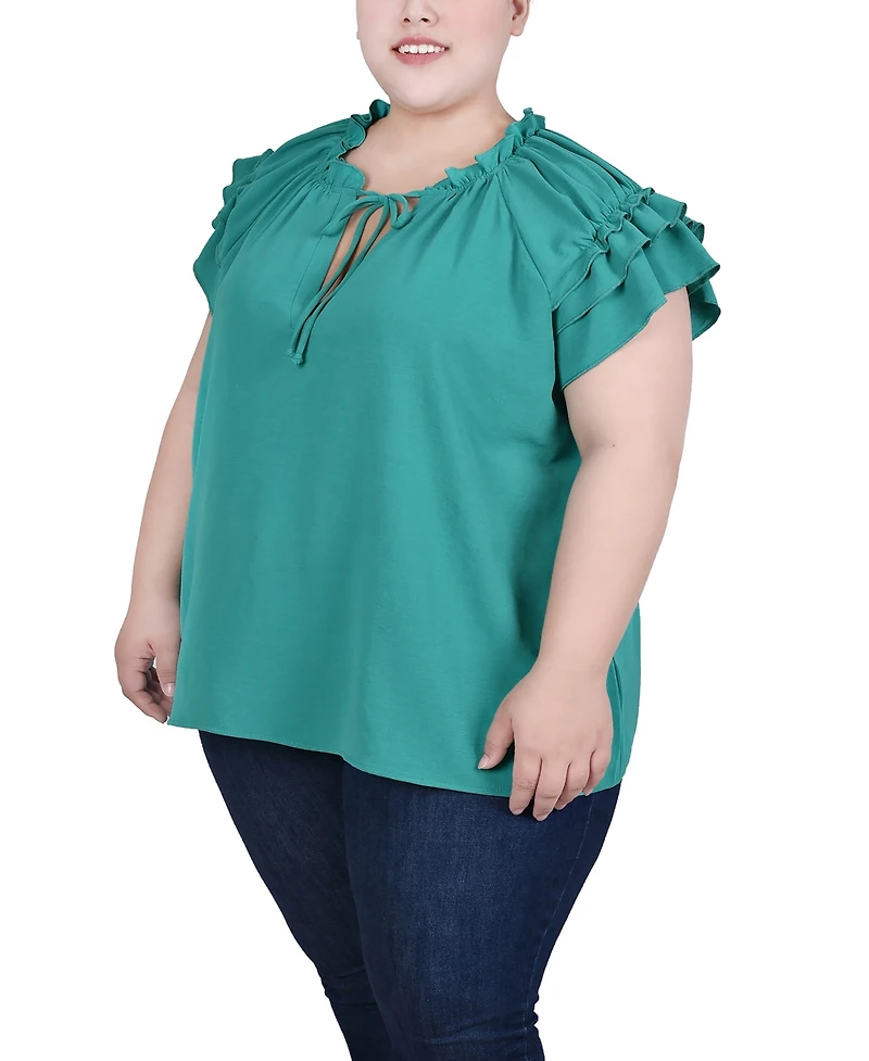 Ny Collection Plus Short Sleeve Ruffled Blouse
