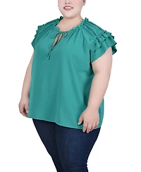 Ny Collection Plus Short Sleeve Ruffled Blouse
