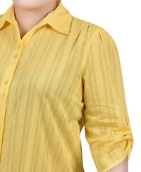 Ny Collection Plus 3/4 Roll Tab Sleeve Cotton Top
