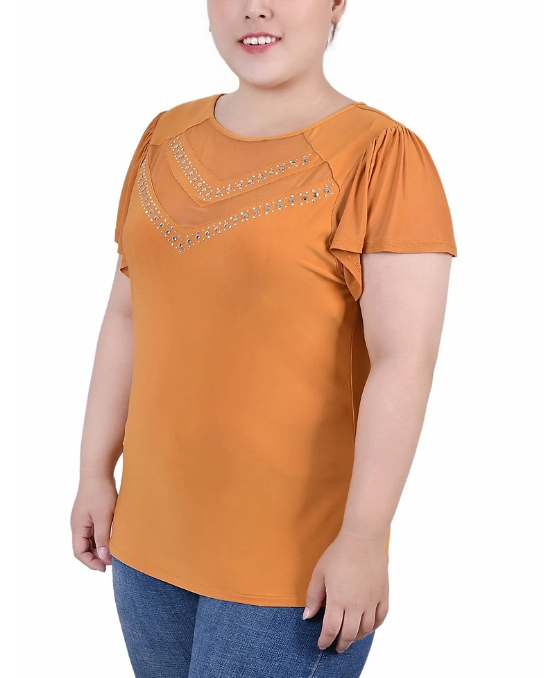 Ny Collection Plus Studded Short Flutter Sleeve Top