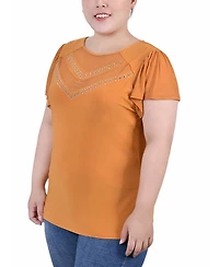 Ny Collection Plus Studded Short Flutter Sleeve Top
