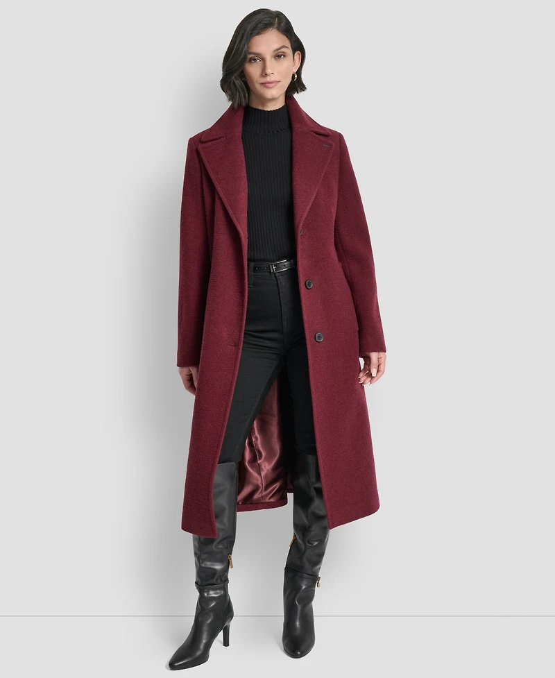 Dkny Women's Maxi Boucle Notch Collar Coat
