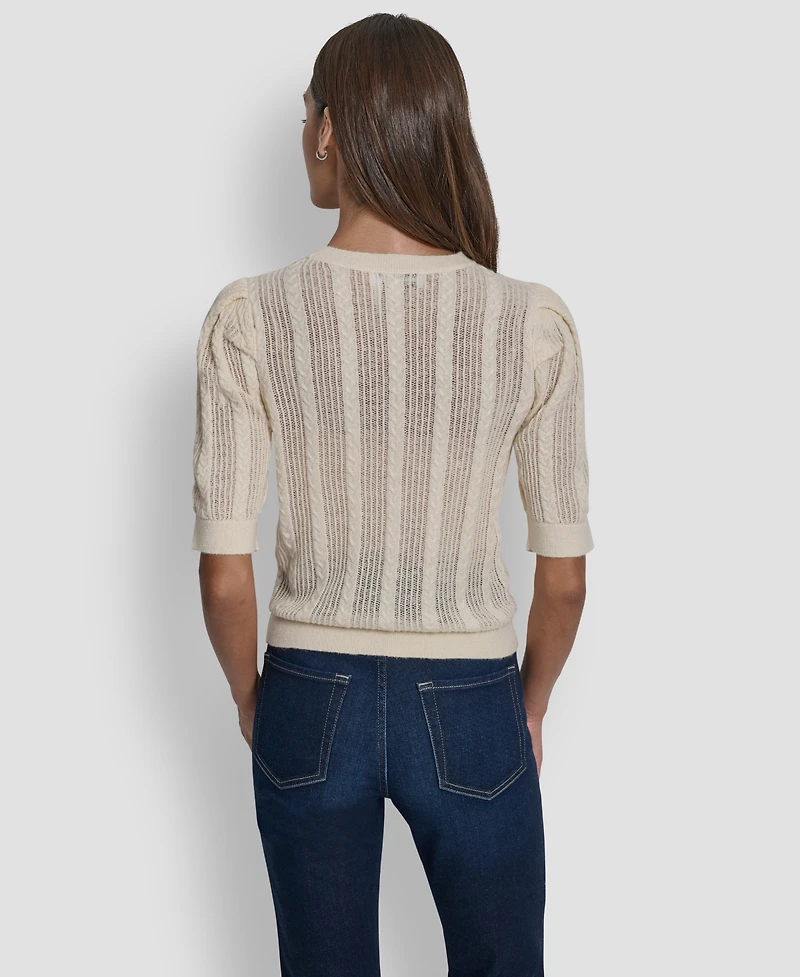 Dkny Jeans Women's Mixed Stitch Puff-Sleeve Sweater