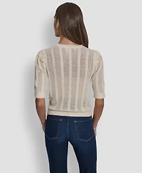 Dkny Jeans Women's Mixed Stitch Puff-Sleeve Sweater