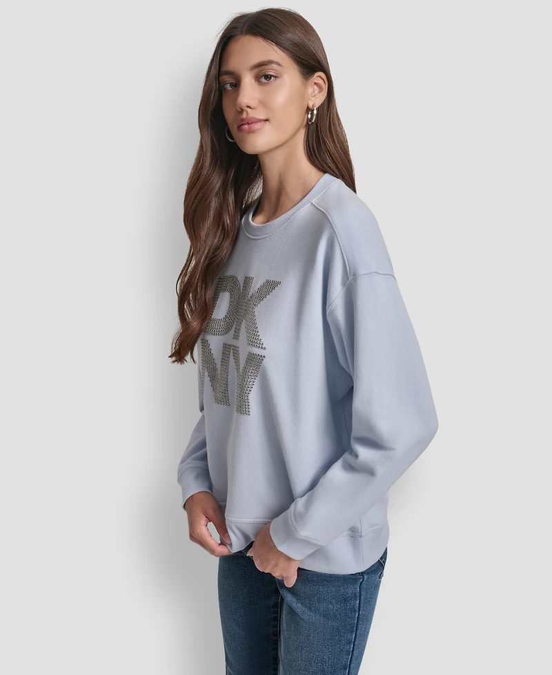 Dkny Jeans Women's Rhinestone Logo Cotton Crewneck Sweatshirt