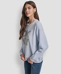 Dkny Jeans Women's Rhinestone Logo Cotton Crewneck Sweatshirt