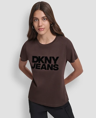 Dkny Jeans Women's Flocked Logo Crewneck T-Shirt