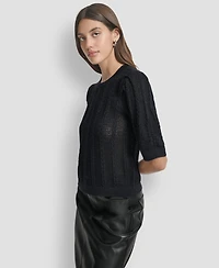Dkny Jeans Women's Mixed Stitch Puff-Sleeve Sweater