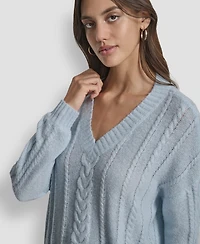 Dkny Jeans Women's V-Neck Cable-Knit Sweater