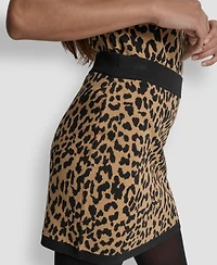 Dkny Jeans Women's Cheetah Jacquard A-line Short Sweater Skirt