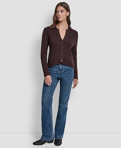Dkny Jeans Women's Shaker Stitch Detail Cropped Cardigan Sweater