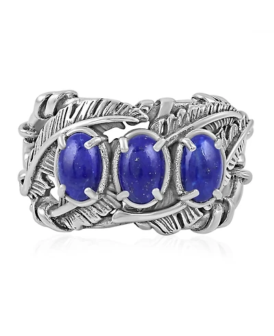 American West Jewelry Sterling Silver Lapis Three Stone Feather Ring, Sizes 5 to 11