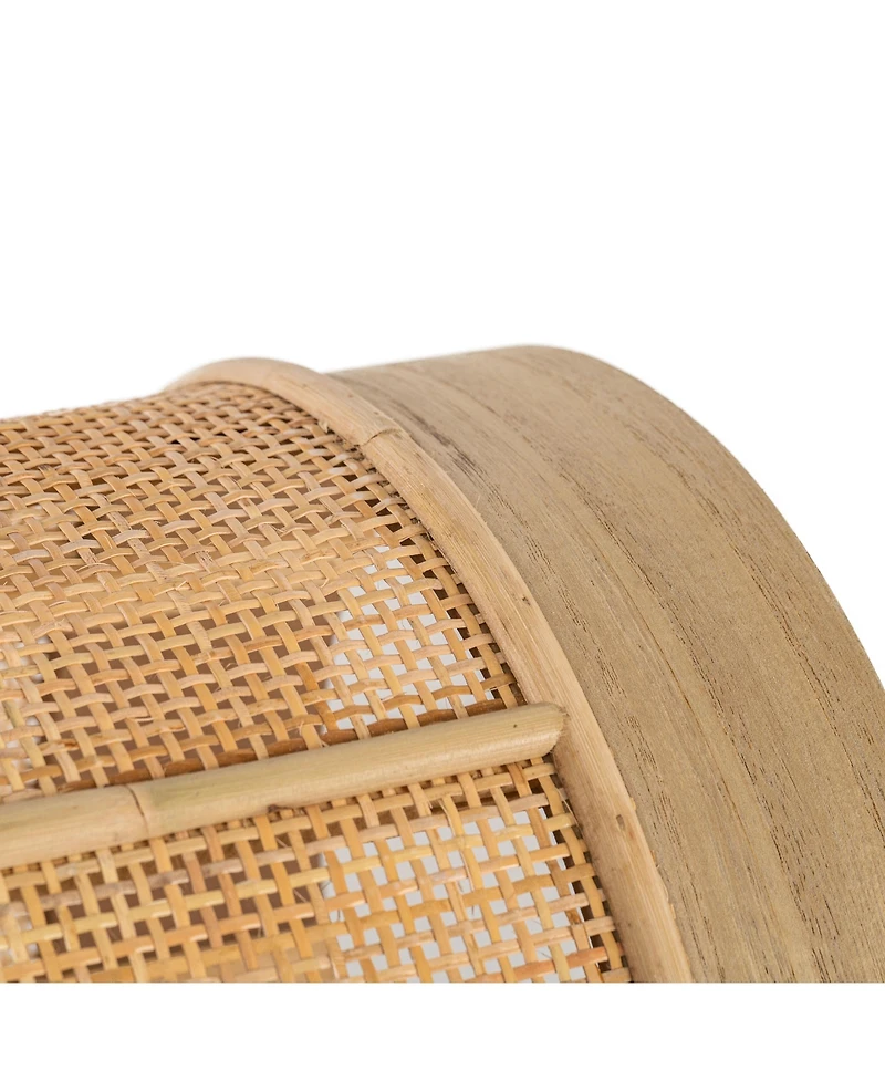 Nordlys - Beige Velvet and Rattan Pouf Exotic Boho Upholstery Living Room