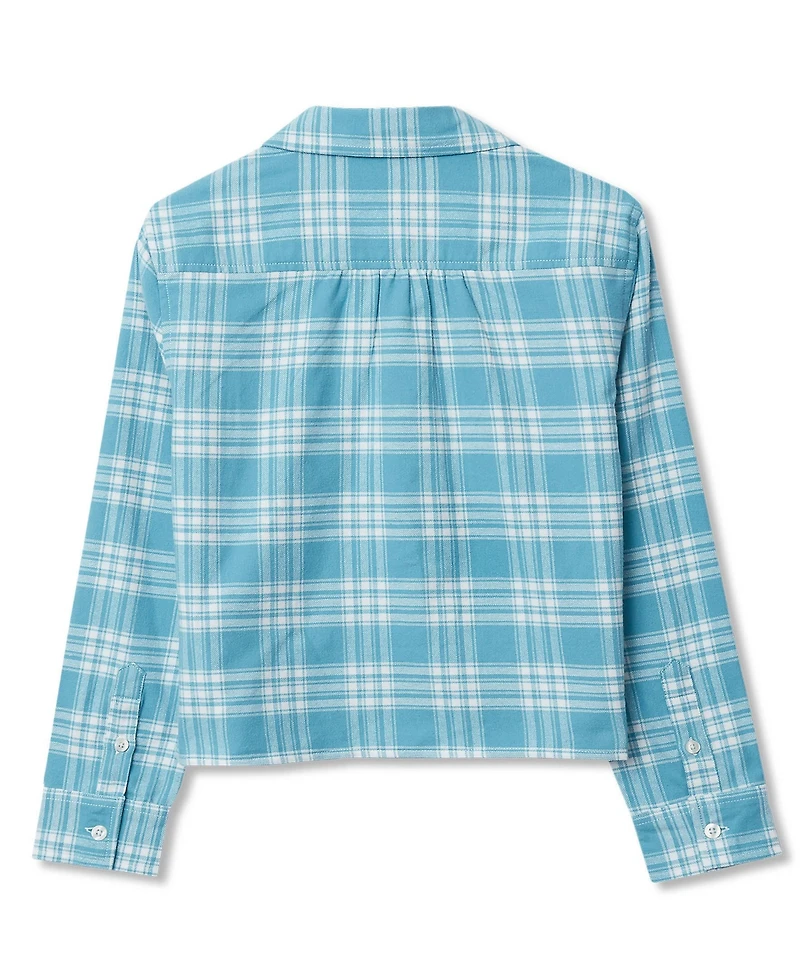 Lands' End Girls Long Sleeve Cropped Flannel Shirt