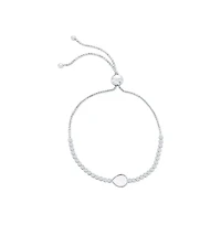 Sterling Silver, Pearshape Mop Center, Cz Adjustable Bolo Bracelet