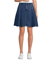 Lands' End Women's Lightweight Denim Mid Rise Pleated Above the Knee Skirt