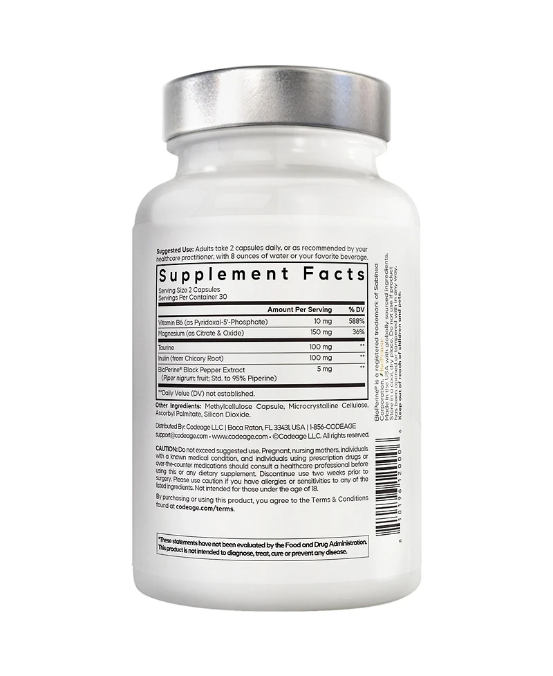Amen Magnesium Citrate Supplement - Magnesium Pills With Vitamin B6 P5P, Taurine, Inulin, Bioperine Black Pepper