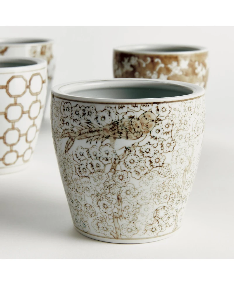Napa Home & Garden Province Pots, Set of 4 - Brown & White Chinoiserie Planters