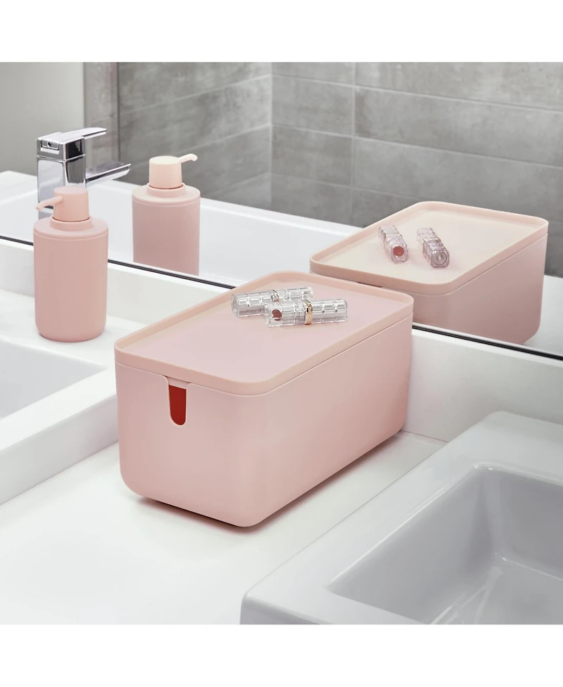 iDesign Plastic Stackable Storage Bin with Lid and Handles - Blush Pink