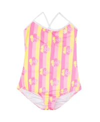 Tommy Bahama Little Girls One Piece Swimsuit - Tropical Print, Cross-Back Bathing Suit Quick-Drying Summer Swimwear (Pink/Yellow 5)