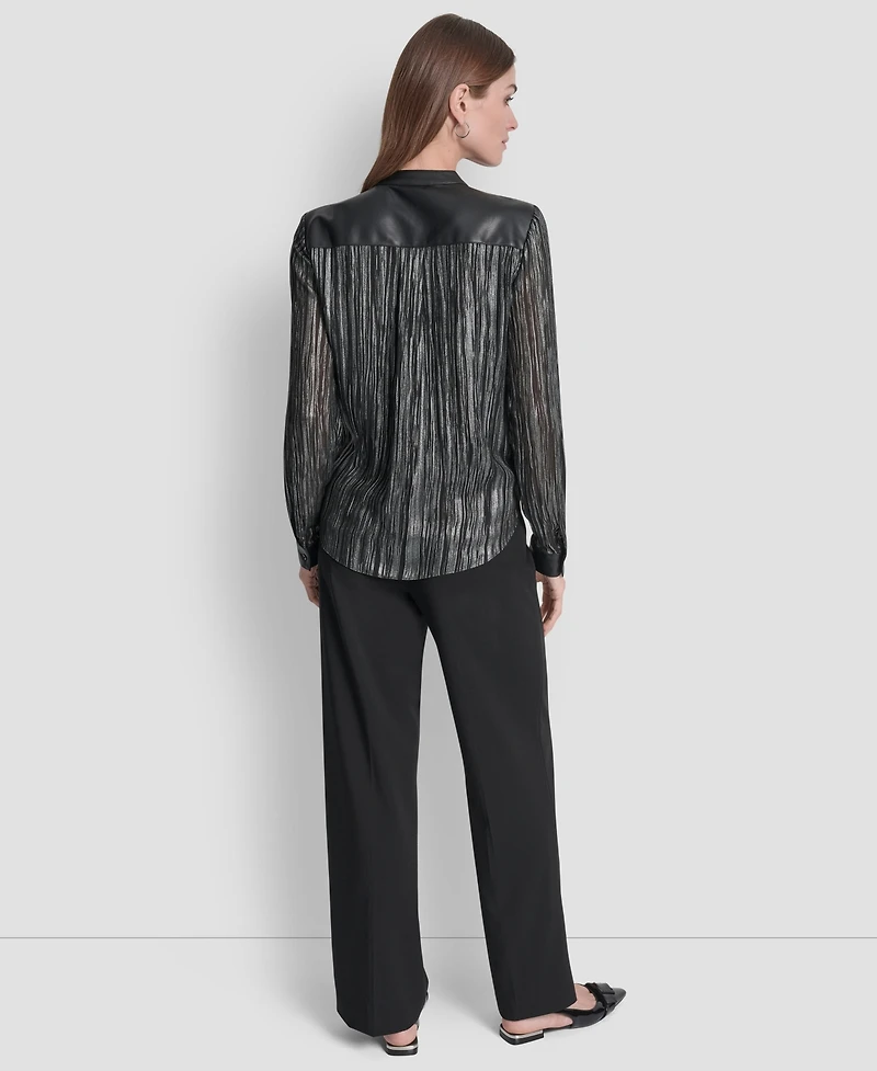 Dkny Women's Crinkle Detail V-Neck Top