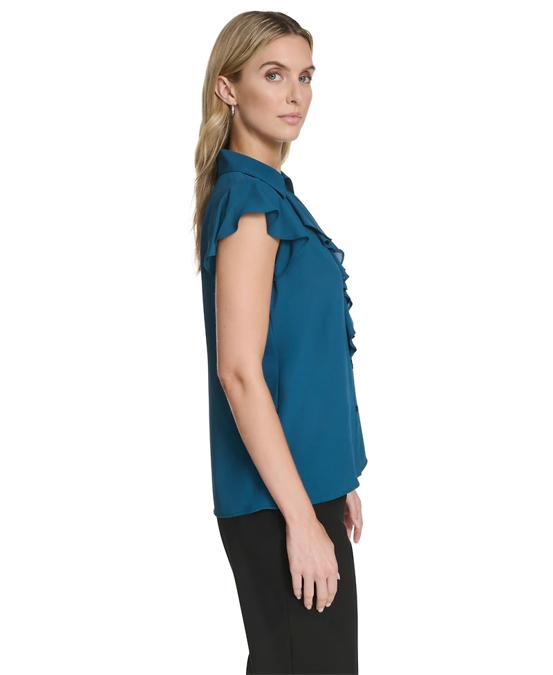 Calvin Klein Women's Solid Cap Sleeve Ruffle Top