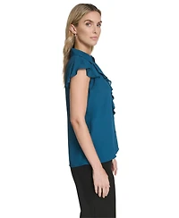 Calvin Klein Women's Solid Cap Sleeve Ruffle Top