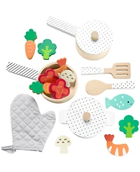Fisher Price Wooden Pots and Pans Kitchen Set , 19 Wood Pieces