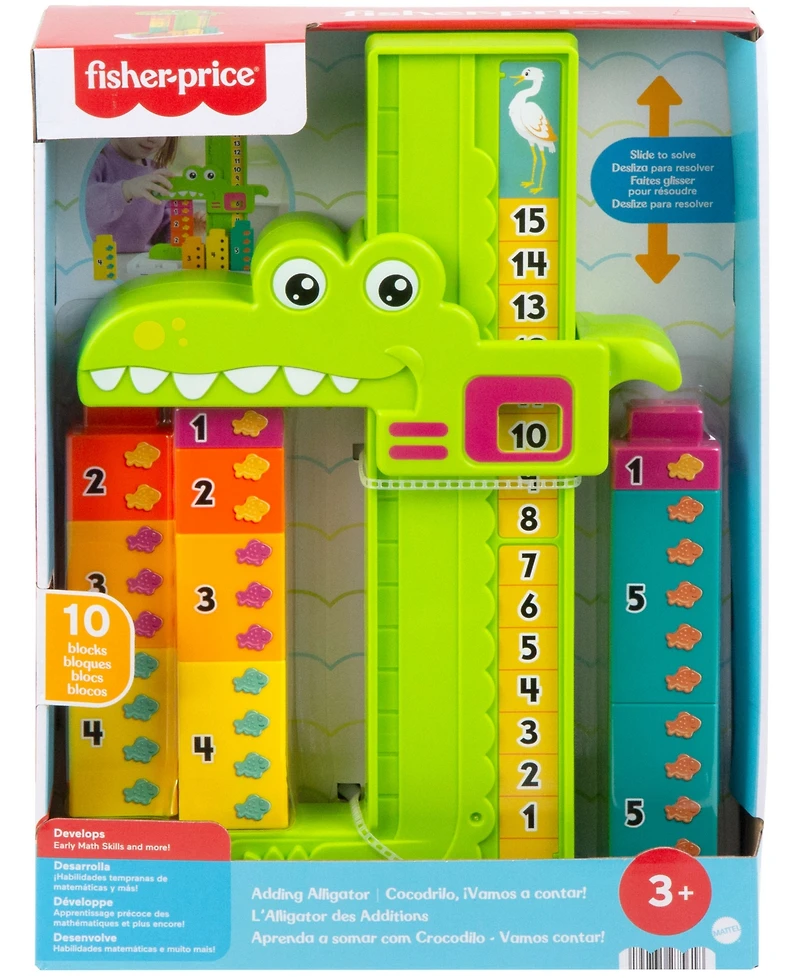 Fisher Price Adding Alligator Educational Toy Stacking Blocks, 10 pieces