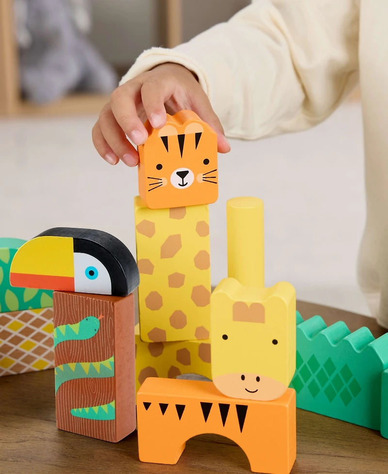 Fisher Price Wooden Jungle Blocks, Animal-Themed Building Set, 50 Wood Pieces
