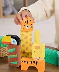 Fisher Price Wooden Jungle Blocks, Animal-Themed Building Set, 50 Wood Pieces