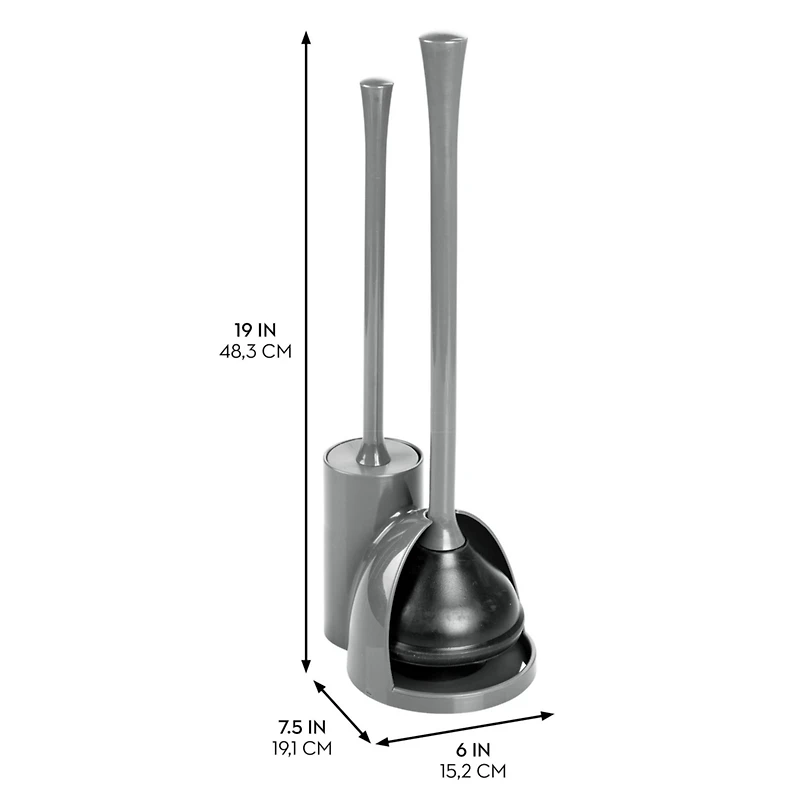 iDesign Compact Toilet Brush and Plunger Set - Gray
