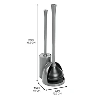 iDesign Compact Toilet Brush and Plunger Set - Gray