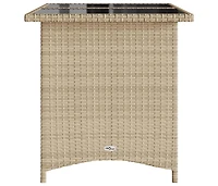 Garden Table Beige Pe rattan, powder-coated steel, tempered glass