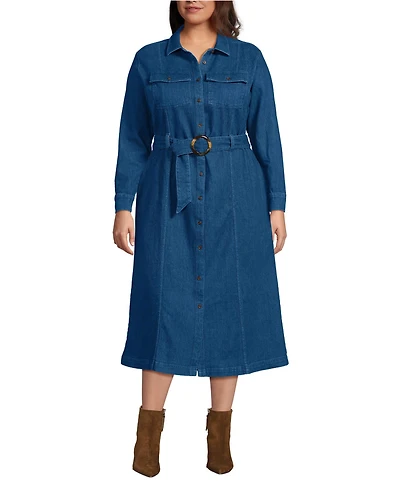 Lands' End Plus Soft Denim Midi Shirt Dress